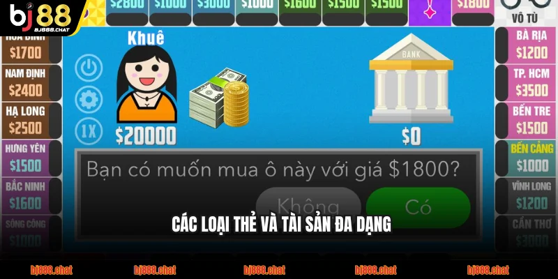 Các loại thẻ và tài sản đa dạng